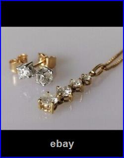 Perfect Gift- 18ct gold graduated four diamond pendant on chain & earrings-boxed