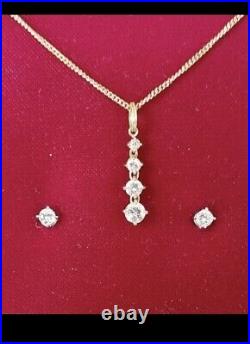 Perfect Gift- 18ct gold graduated four diamond pendant on chain & earrings-boxed