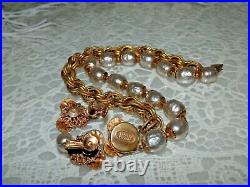 Perfect Miriam Haskell Baroque Pearl & Gold Gilt Bracelet & Earring Set