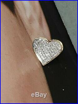Perfect Pair of 10K Gold Heart Post Earrings with Pave Set Diamonds