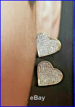 Perfect Pair of 10K Gold Heart Post Earrings with Pave Set Diamonds