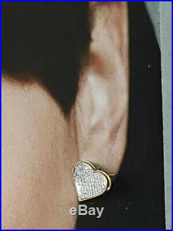 Perfect Pair of 10K Gold Heart Post Earrings with Pave Set Diamonds