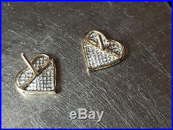 Perfect Pair of 10K Gold Heart Post Earrings with Pave Set Diamonds