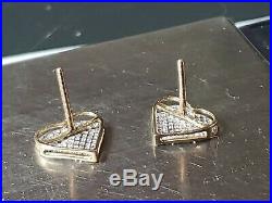 Perfect Pair of 10K Gold Heart Post Earrings with Pave Set Diamonds