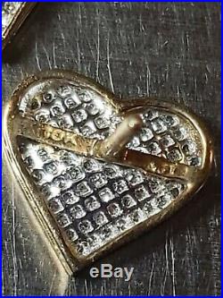 Perfect Pair of 10K Gold Heart Post Earrings with Pave Set Diamonds