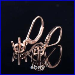 Perfect Round 5mm Solid 14K Rose Gold Women Semi Mount Dangle Earrings Setting