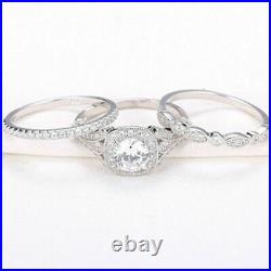 Perfect Vintage Art Deco Trio Set Wedding Ring 2 Ct Diamond 14K White Gold Over
