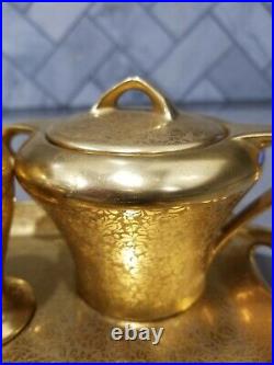 Perfect antique Pickard coffee/tea condiment set with tray. Heavy 24k gold