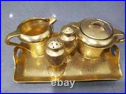 Perfect antique Pickard coffee/tea condiment set with tray. Heavy 24k gold