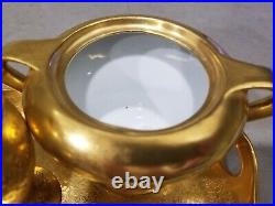 Perfect antique Pickard coffee/tea condiment set with tray. Heavy 24k gold