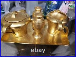 Perfect antique Pickard coffee/tea condiment set with tray. Heavy 24k gold