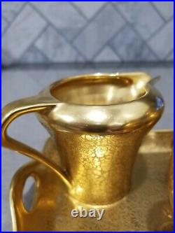 Perfect antique Pickard coffee/tea condiment set with tray. Heavy 24k gold