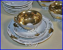 Perfect c1960 24 Piece Walbrzych 50th Anniversary Heavy Gold White Porcelain Set