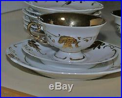 Perfect c1960 24 Piece Walbrzych 50th Anniversary Heavy Gold White Porcelain Set