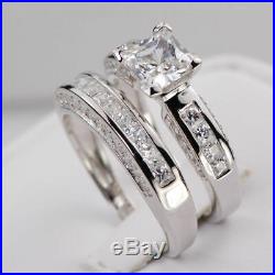 Princess 1.80Ct Diamond Real 14K White Pure Gold Bridal Band Engagement Ring Set