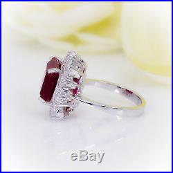 Princess Cut Ruby with Diamond Halo set in Pure White Gold