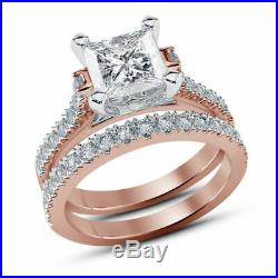 Princess Diamond Ladies Engagement Wedding Band Ring Set 10k Rose Pure Real Gold
