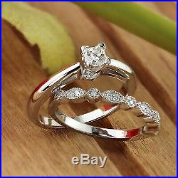 Princess Diamond Pure 10k White Gold Wedding Band Set Women's Engagement Ring