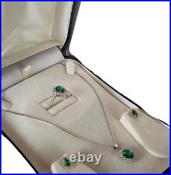 Princess white gold finish green emerald Ring Earring Pendant Necklace PERFECT