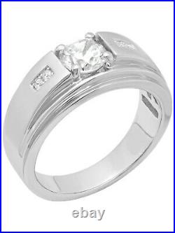 Prong Set Real White Cubic Zirconia With Pure 10K White Gold Mens Solitaire Ring