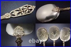 Puiforcat Ice cream spoon knife set Gold Painted Pure silver 800 Original Box