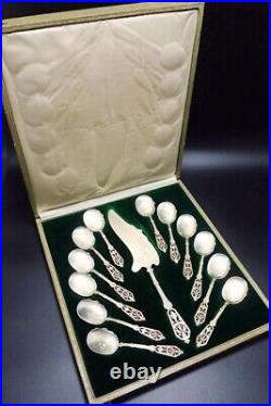 Puiforcat Ice cream spoon knife set Gold Painted Pure silver 800 Original Box