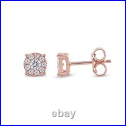 Pure 10K Rose Gold Natural Real Diamond Round Engagement Stud Earrings For Women