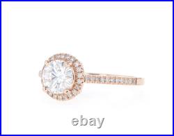 Pure 10K Rose Gold With Prong Set Round Cut Moissanite Halo Engagement Fine Ring