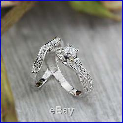Pure 10k White Gold Round Cut Diamond Wedding Band Set Women's Engagement Ring