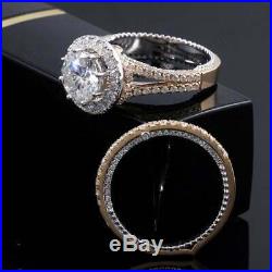 Pure 10k White Real Gold Round Diamond Bridal Set Wedding Engagement Ring