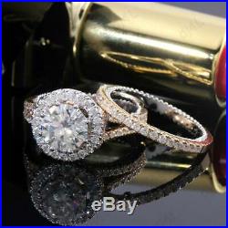 Pure 10k White Real Gold Round Diamond Bridal Set Wedding Engagement Ring