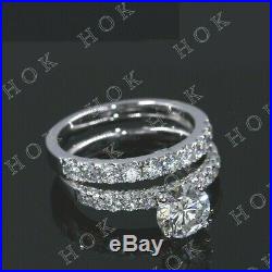 Pure 14k Real White Gold 2Ct Round Cut Diamond Bridal Set Womens Engagement Ring