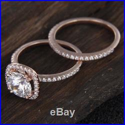 Pure 14k Rose Gold Halo Round Cut Diamond Engagement Ring Wedding Bridal Set