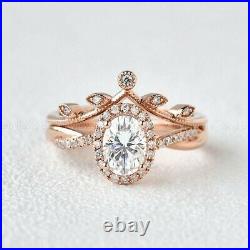 Pure 14k Rose Gold Moissanite Bridal Set Engagement Ring Certified 2.50 CT Oval