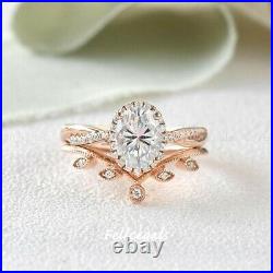 Pure 14k Rose Gold Moissanite Bridal Set Engagement Ring Certified 2.50 CT Oval