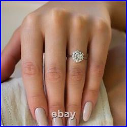 Pure 14k White Gold Floral Flower Natural Diamonds illusion set Ring 0.18 carat