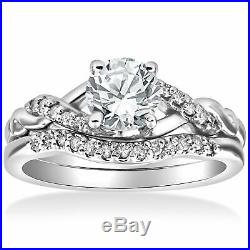 Pure 14k White Real Gold Ladies Wedding Bridal Engagement Ring Set Diamond