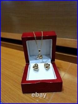 Pure 14k Yellow Gold Set Of Knot Stud Earrings And Pendant(Chain No Included)