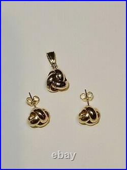 Pure 14k Yellow Gold Set Of Knot Stud Earrings And Pendant(Chain No Included)