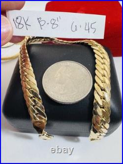 Pure 18K 750 Fine Dubai Real Yellow Gold Curb Cuban Bracelet 8 Long 8mm 6.45g