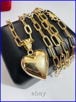 Pure 18K 750 Real Fine Gold Paperclip Heart Set Necklace 15.8/16 Long 4mm 8.2g