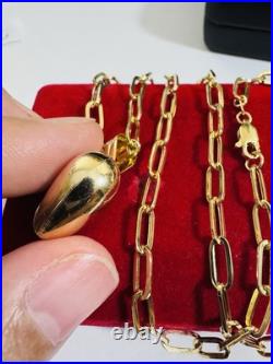 Pure 18K 750 Real Fine Gold Paperclip Heart Set Necklace 15.8/16 Long 4mm 8.2g