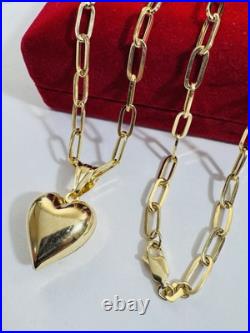 Pure 18K 750 Real Fine Gold Paperclip Heart Set Necklace 15.8/16 Long 4mm 8.2g