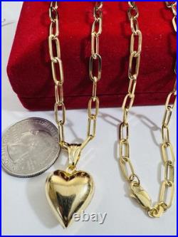 Pure 18K 750 Real Fine Gold Paperclip Heart Set Necklace 15.8/16 Long 4mm 8.2g