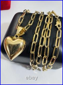 Pure 18K 750 Real Fine Gold Paperclip Heart Set Necklace 15.8/16 Long 4mm 8.2g