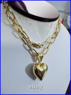 Pure 18K 750 Real Fine Gold Paperclip Heart Set Necklace 15.8/16 Long 4mm 8.2g
