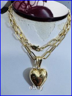 Pure 18K 750 Real Fine Gold Paperclip Heart Set Necklace 15.8/16 Long 4mm 8.2g