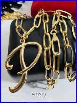 Pure 18K 750 Real Gold Letter initial P Set Necklace 18 Inch Long 7g 5.5mm