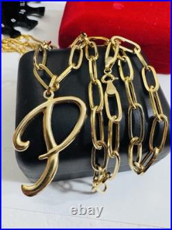 Pure 18K 750 Real Gold Letter initial P Set Necklace 18 Inch Long 7g 5.5mm