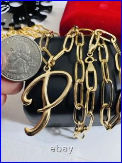 Pure 18K 750 Real Gold Letter initial P Set Necklace 18 Inch Long 7g 5.5mm